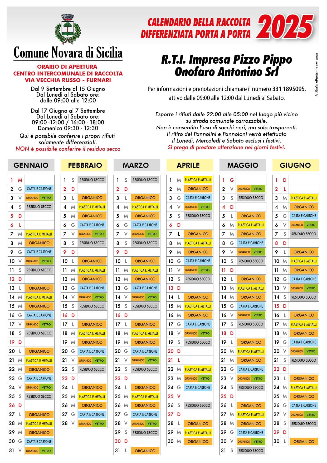 Calendario della raccolta differenziata 2025