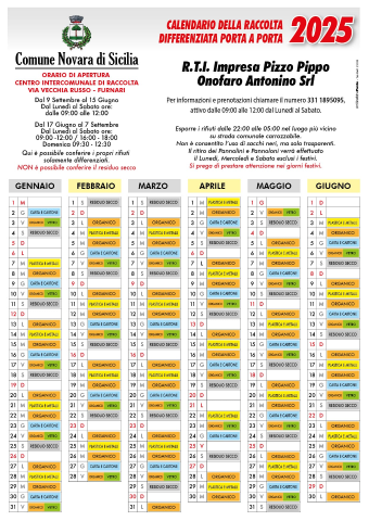 Calendario della raccolta differenziata 2025